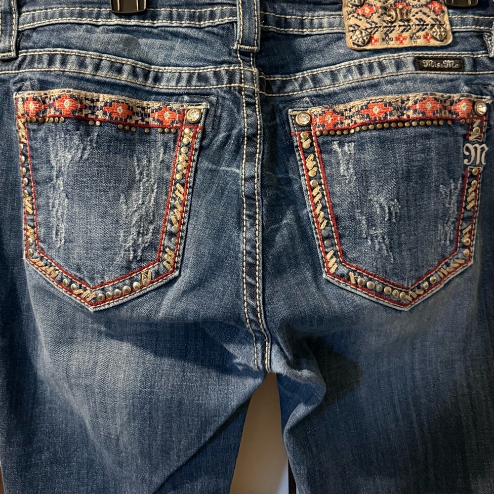 Miss Me Women's Blue Jeans with Colorful Embroidery